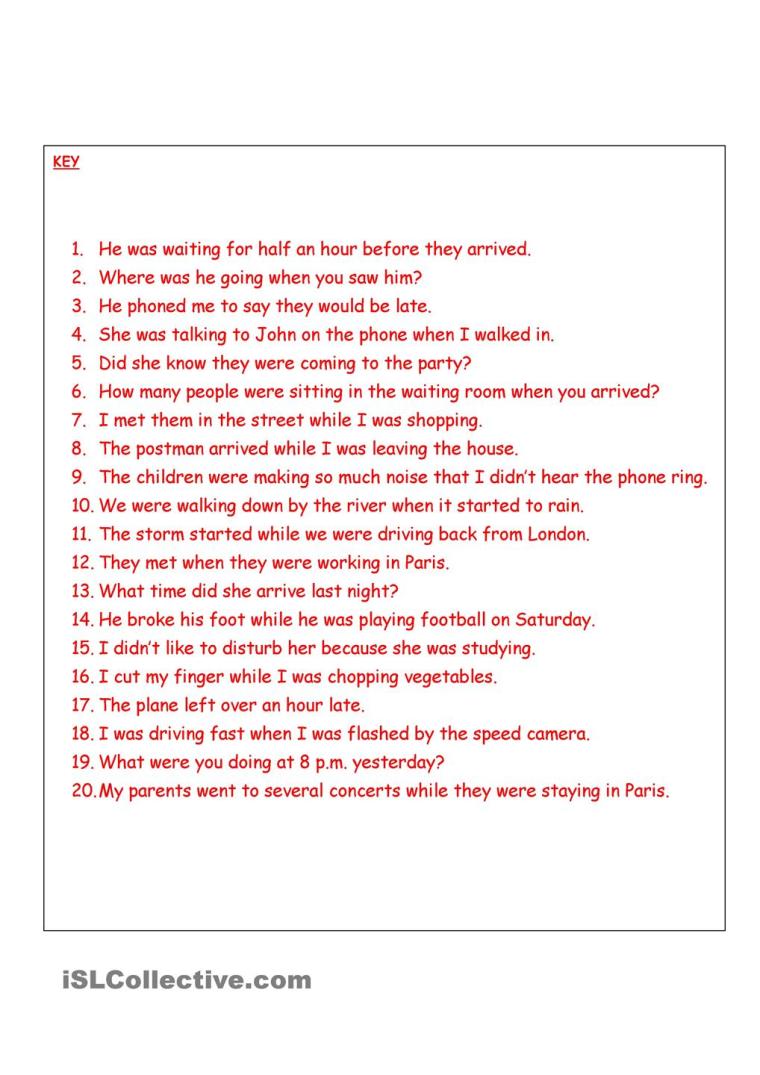 Correct answers worksheet past simple vs continuous