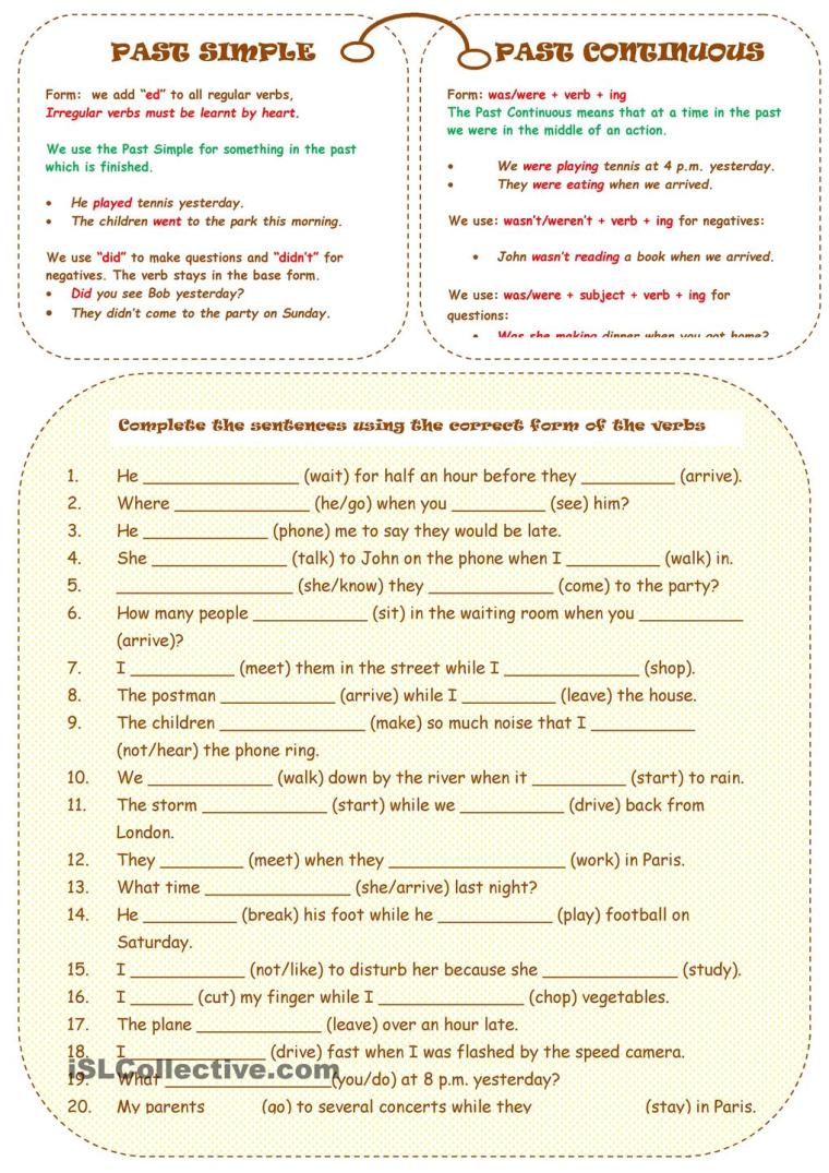 Worksheet on Past Simple vs Continuous